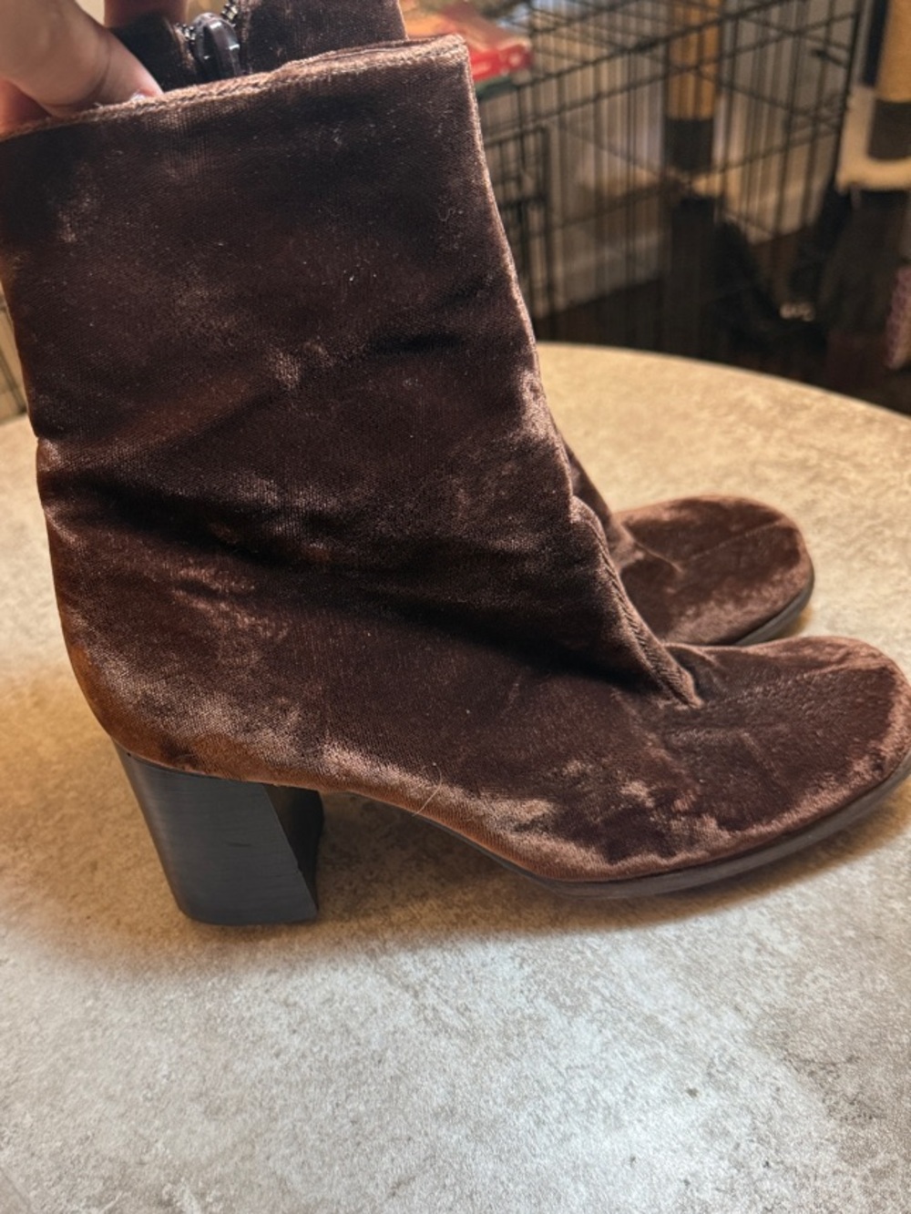 Nine West Y2K Brown Velvet Block Heel Ankle Boots